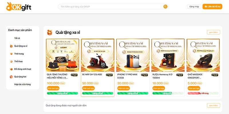 Mega live 15/11 thông qua hàng loạt phần thưởng giá trị tại OKgift